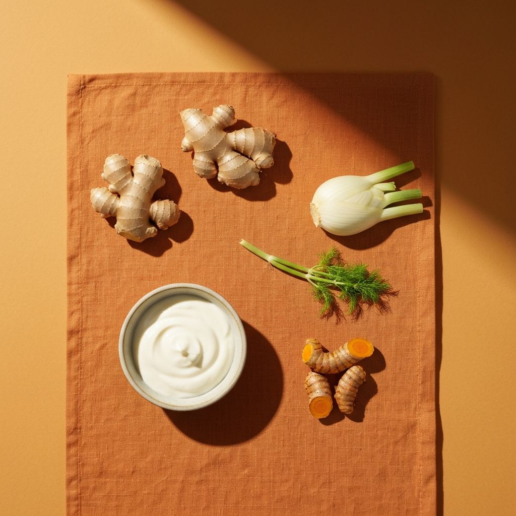 Digestive-friendly whole foods including ginger and fennel