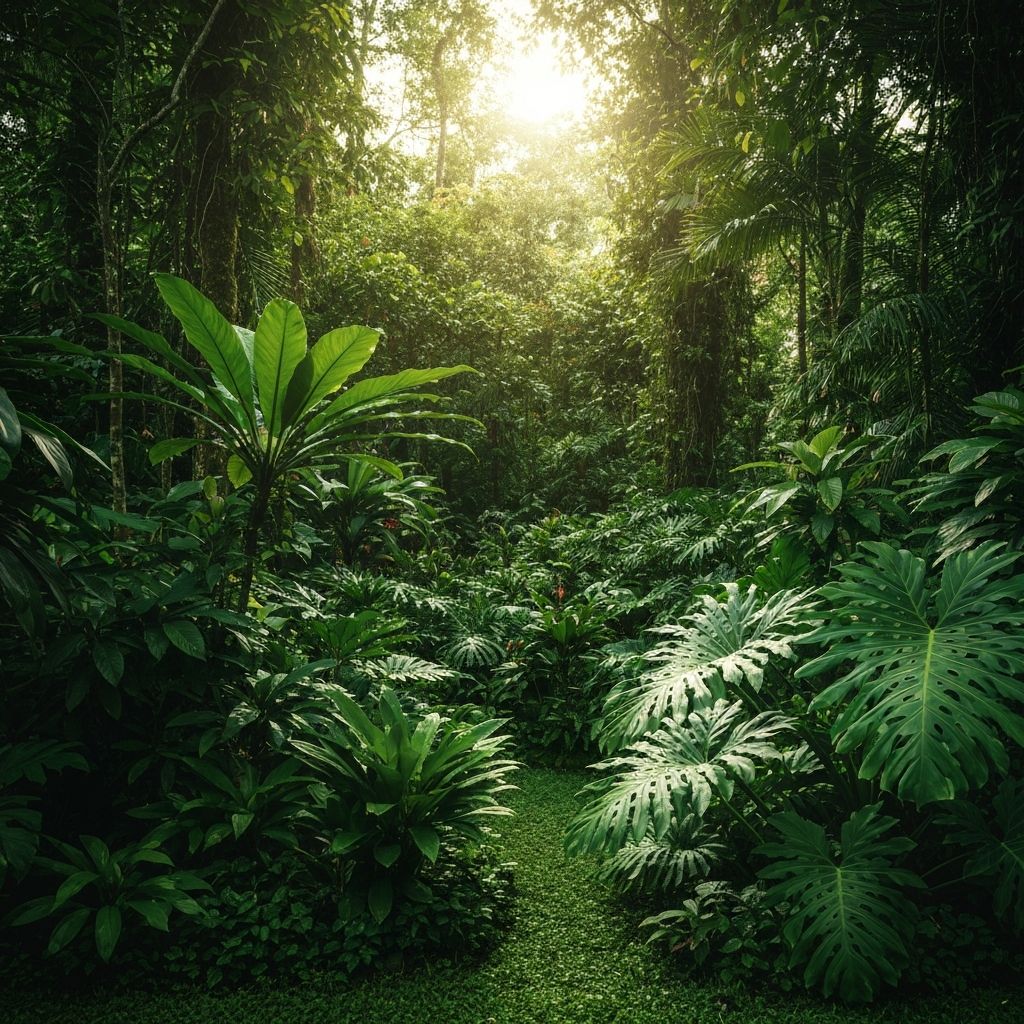 Lush tropical garden with food and medicinal plants